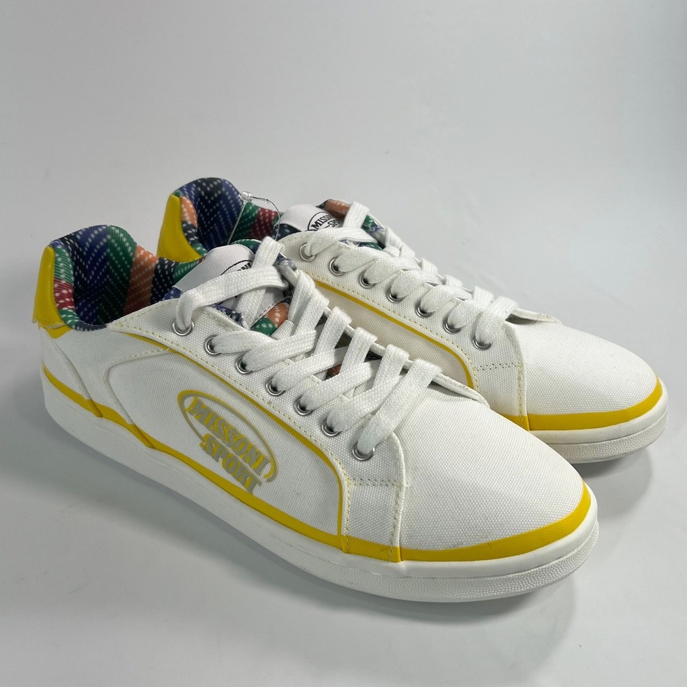 Missoni Sport Cassetta Women's 9.5 Men's 8 White Yellow Canvas Sneakers NWOB